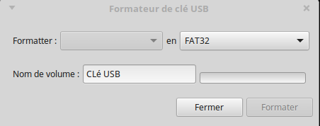 Logiciel intégré Linux pour formater les supports USB